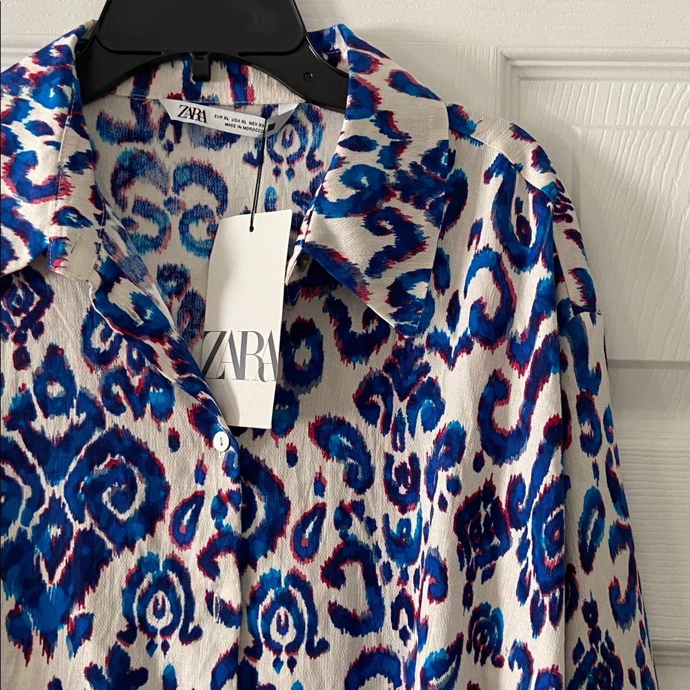 Zara Vibrant Blue and White Blouse size XL brand new length 30” bust 44” - Picture 3 of 12